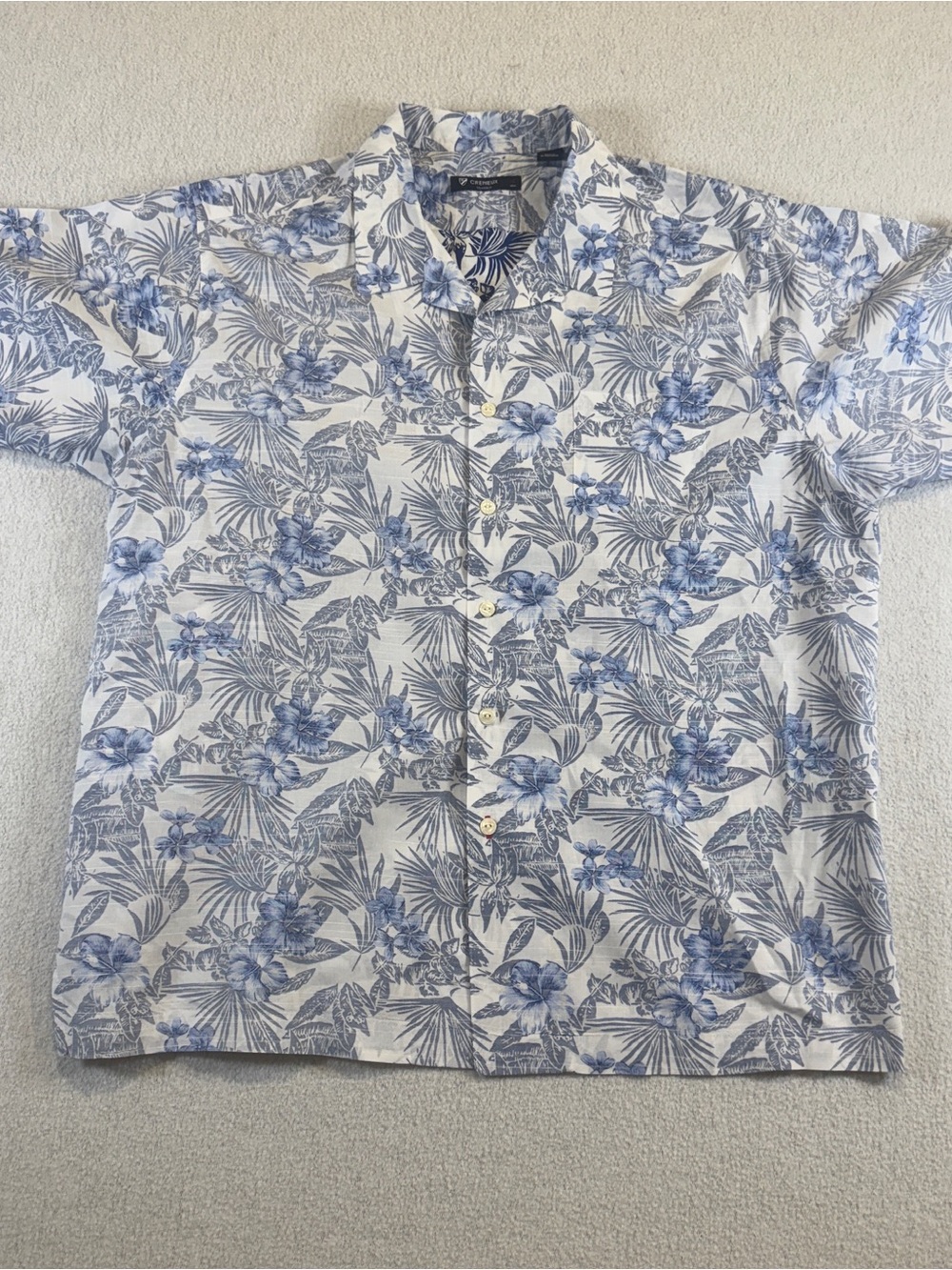 Cremieux NWOT Reverse Print Inside Out Short Sleeve Shirt Mens XL Blue Floral